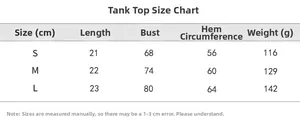 Size chart for women seamless sports camisole bra showing S to L measurements
