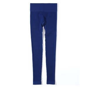 Détail de legging côtelé sans couture bleu foncé à taille haute et texture élastique