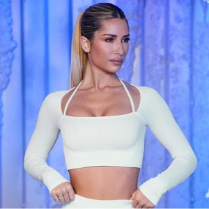 Nahtloses geripptes Yoga-Crop-Top für Damen mit Neckholder und quadratischem Ausschnitt