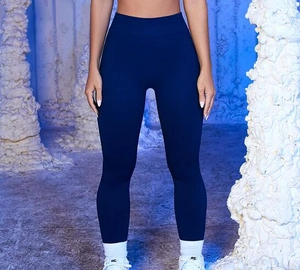 Leggings de yoga sans couture bleu foncé à taille haute en tissu respirant de sport