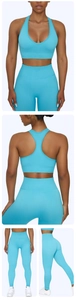 Détails d'un ensemble de yoga taille haute avec tissu côtelé et brassière de sport
