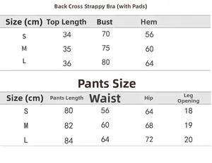 Detailed size chart for seamless yoga set including sports bra and high waist leggings