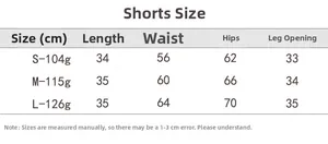 Size chart for seamless yoga shorts showing length, waist, and hip measurements in cm