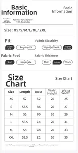 Size chart for high elasticity bodysuit showing measurements in CM from XS to XXL