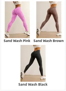 Détails du legging de yoga taille haute effet délavé en rose, marron et noir