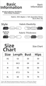 Tableau des tailles pour body fitness dos nu Y2K avec mesures et détails tissu