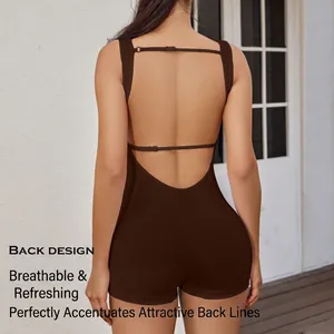 Seamless ribbed backless bodysuit in coffee brown featuring double back straps and slim fit