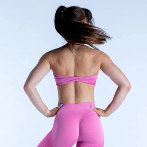 Ensemble de yoga rose deux pièces avec brassière bandeau et legging taille en V