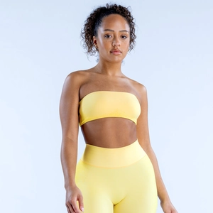 Ensemble de yoga jaune vif pour femmes avec haut bandeau et legging taille haute