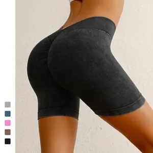 Short de Yoga Taille Haute sans Couture pour Femme Lavé au Sable Scrunch Butt Galbant Short de Fitness Cycliste