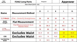 Tableau des tailles détaillé du pantalon de yoga sans couture DFYNE F2662