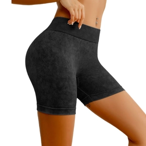 Short de yoga sans couture taille haute pour femmes avec texture délavée et effet push-up