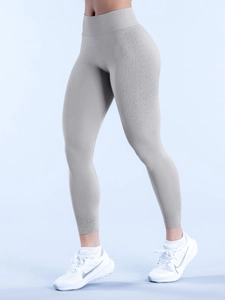 Legging de yoga sans couture gris clair à taille haute et texture à points dégradés