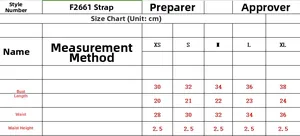 Tableau des tailles pour brassière de sport yoga avec mesures de poitrine du XS au XL