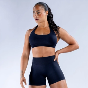 Ensemble soutien-gorge de yoga dos nu sans couture et short noir pour fitness et sport