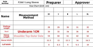 Size guide table for V-neck cropped long sleeve yoga top with XS to XL measurements