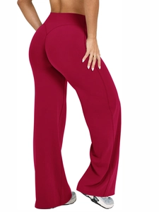 Detailed back view of high-waisted burgundy flare yoga pants with contoured seams