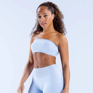 Ensemble de yoga deux pièces bleu clair avec brassière bandeau et legging de sport taille haute