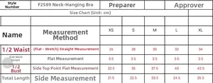 Tableau des tailles du soutien-gorge de yoga dos nu avec mesures en centimètres