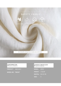 Detail of white breathable fabric texture and size chart for the summer maxi dress