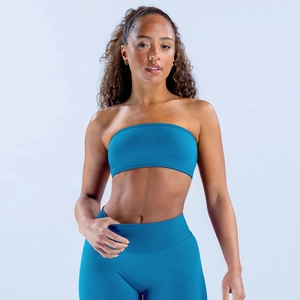 Ensemble soutien-gorge de sport bandeau bleu paon et legging de yoga à taille haute