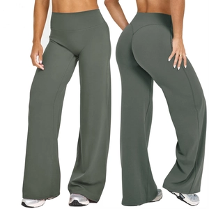 Women High Waist Wide Leg Yoga Pants Breathable Nylon Spandex Flare Straight Leg Trousers Slimming Fitness Sports Bottoms