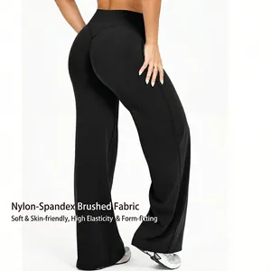 Women high waist wide leg yoga pants made of soft brushed stretch fabric in black