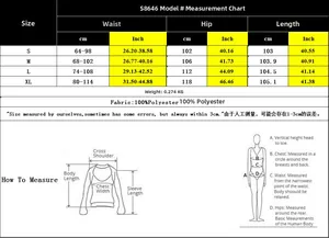 Size chart for high-waisted wide-leg pants showing waist and hip measurements in cm and inch