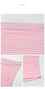 Detail of pink and white striped knit fabric showing high-density stitching and texture