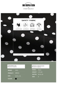 Close-up of black polka dot dress fabric showing breathable and soft texture details