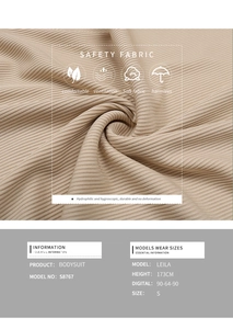 Macro detail of breathable ribbed fabric on sleeveless bodysuit model S8767 in apricot