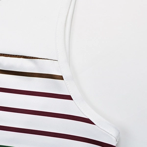 Detail shot of the clean stitching and striped knit fabric on this summer tank top