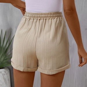 Women's high waist casual shorts with elastic waistband and vertical texture fabric