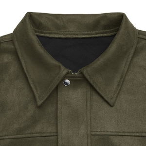 Veste courte femme vert olive en faux daim avec fermeture éclair et coupe décontractée