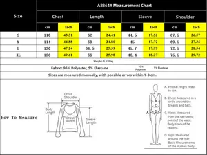 Detailed size guide table for women's long sleeve hoodie with fabric specifications