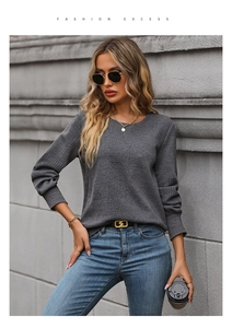 Close-up of long sleeve dark gray sweatshirt featuring unique textured knit geometric pattern
