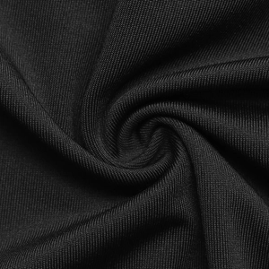 Close-up of black high-density knit fabric with fine ribbed texture and soft drape
