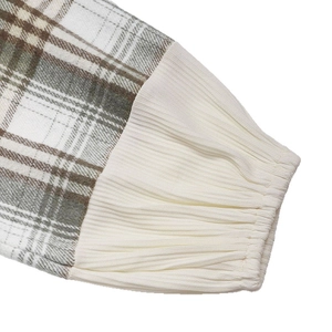 Plaid long sleeve sweatshirt for women with ribbed cuffs and textured checkered fabric