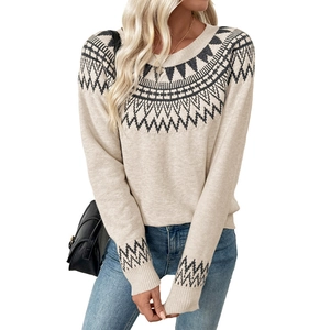 Women's Fair Isle knit sweater with geometric patterns and classic crew neck
