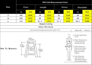 Detailed size guide and measurements chart for the vintage striped long sleeve sweater