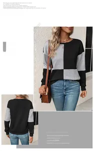 Detail of color-block crewneck sweatshirt with textured fabric and stylish paneling