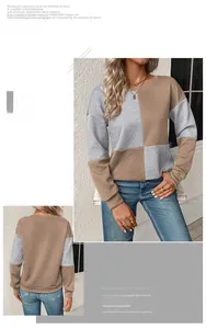 Detail showing geometric color-block pattern and textured knit fabric of long sleeve sweater