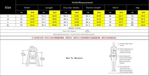 Tableau des tailles pour body en mesh brodé avec mesures de poitrine, taille et hanches