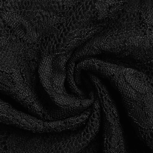 Close-up of elegant black lace fabric with intricate floral patterns and mesh texture