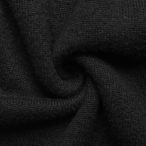Detailed macro view showing the fine knit texture and soft drape of black woolen fabric