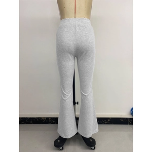 Women's slim fit grey flare pants with v-waist and high elasticity leisure style