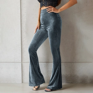 Pantalon évasé à taille haute pour femme en velours avec texture à rayures verticales