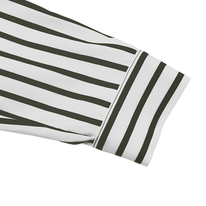 Close-up detail of the striped long sleeve cuff with high-quality stitching and fabric