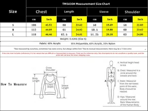 Size chart for knit cardigan with detailed measurements for S M and L in CM and Inch