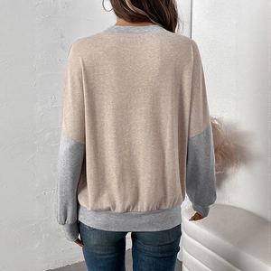 Women's casual color-block sweatshirt with drop shoulder and ribbed crew neck back view
